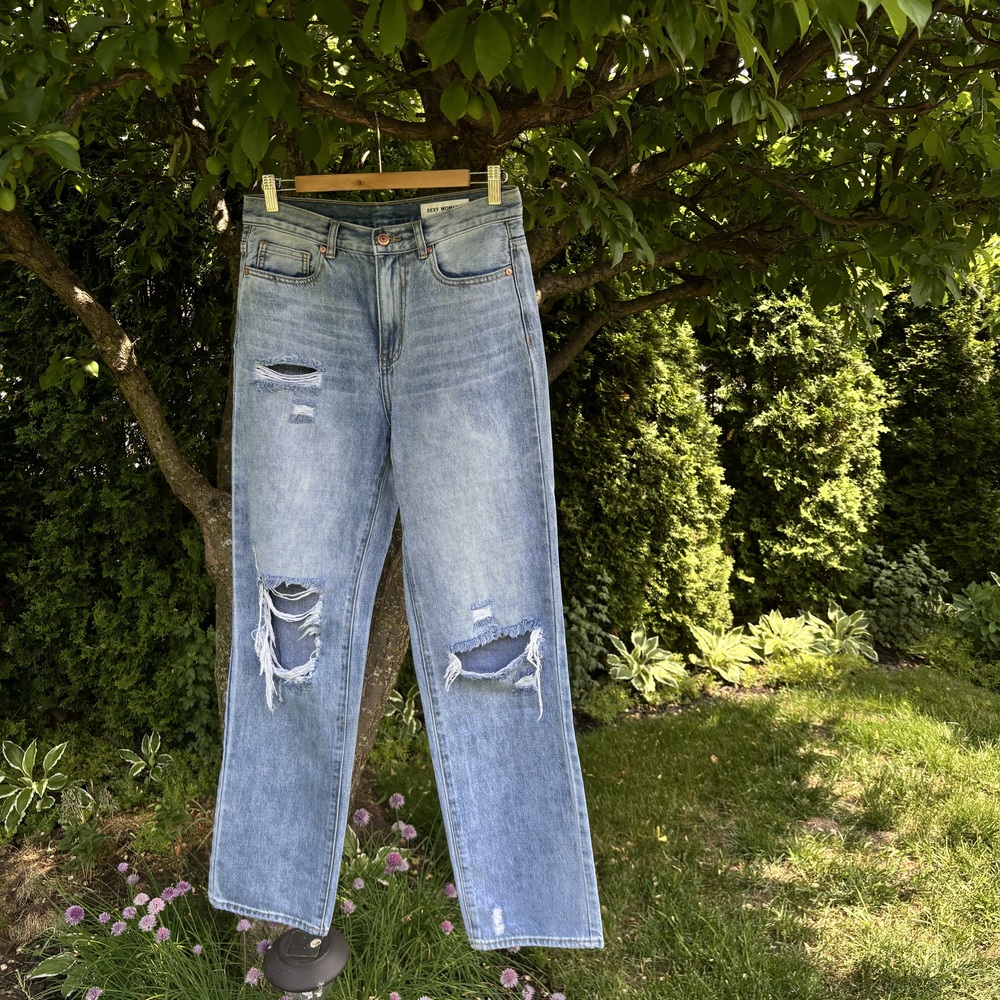 Distressed High-Rise Light Wash Straight Jeans